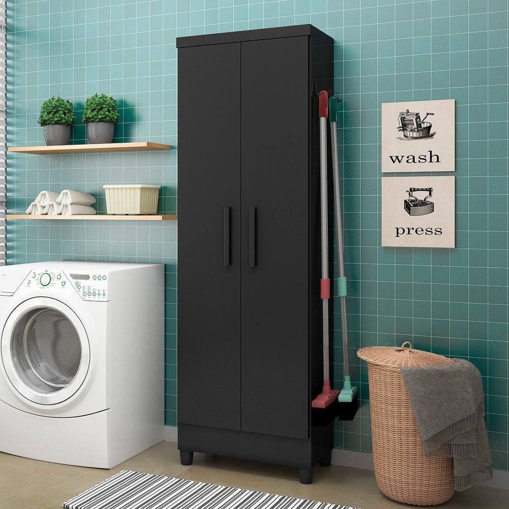 Armário Multiuso 02 Portas 879 Preto Fosco Qmovi